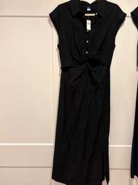 Old Navy Black Twist-Knot Collared Midi Dress